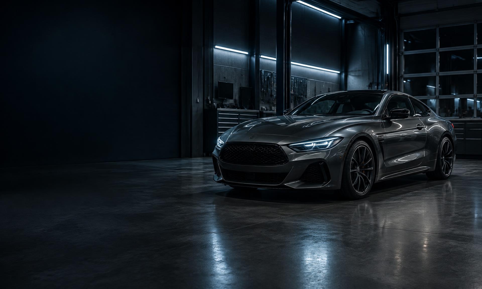 Coupé graphite dans un atelier automobile